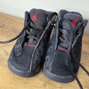 Jordan Black Green High Top Sneakers Boys 4C Wear on Laces Good preworn conditio